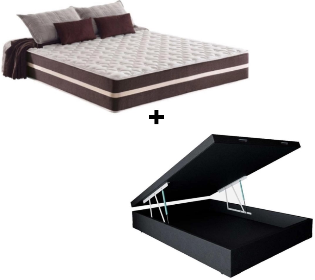 Cama Box Baú Casal Sintético Preto Com Co...