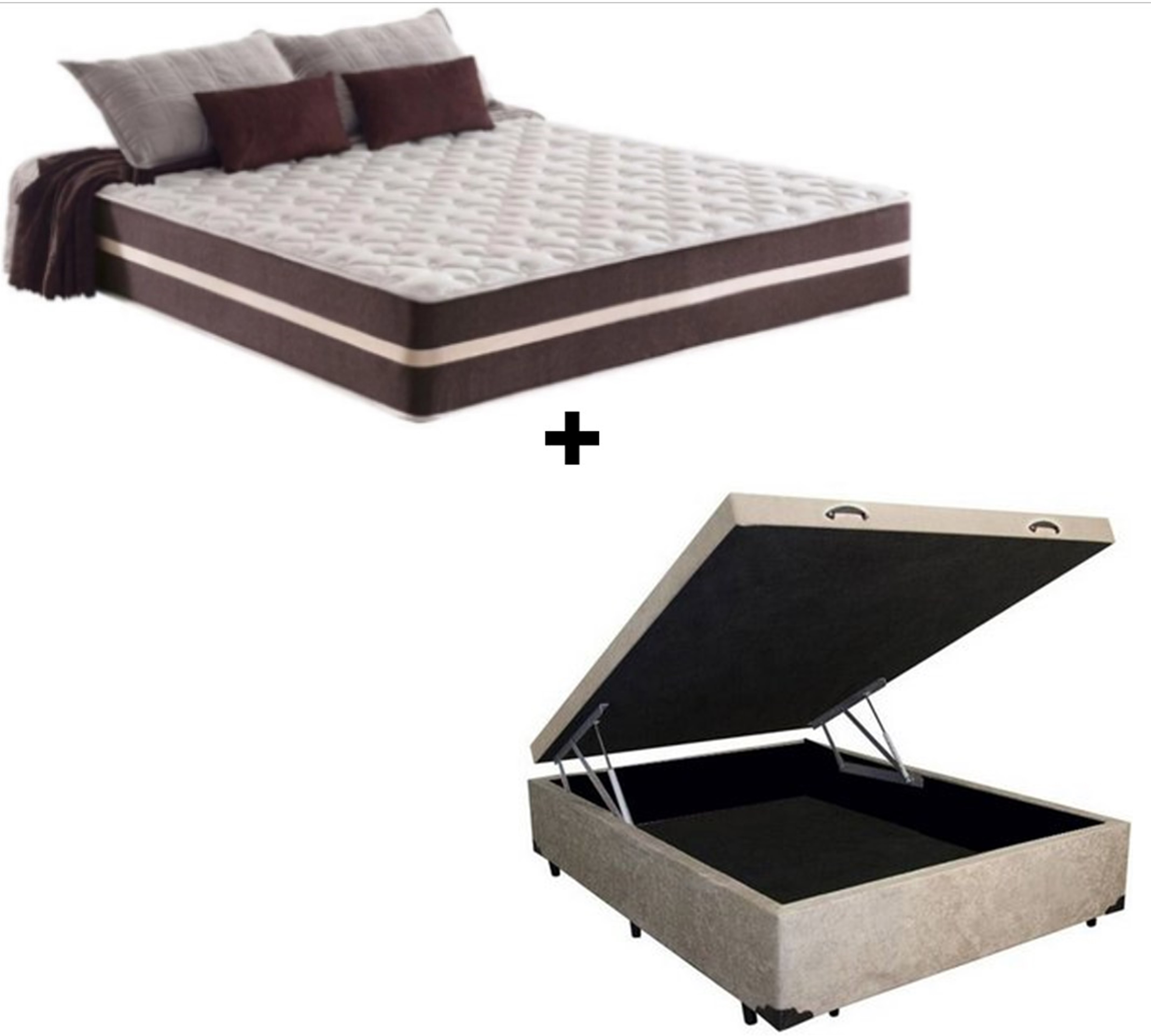 Cama Box Baú Casal Suede Bege Com Colchão...
