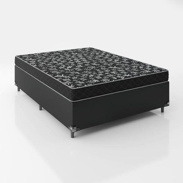 Cama Box Casal Tecido Sintético Preto com...
