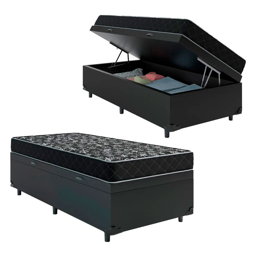 Cama Box Baú Solteiro 88 Sintético Preto ...