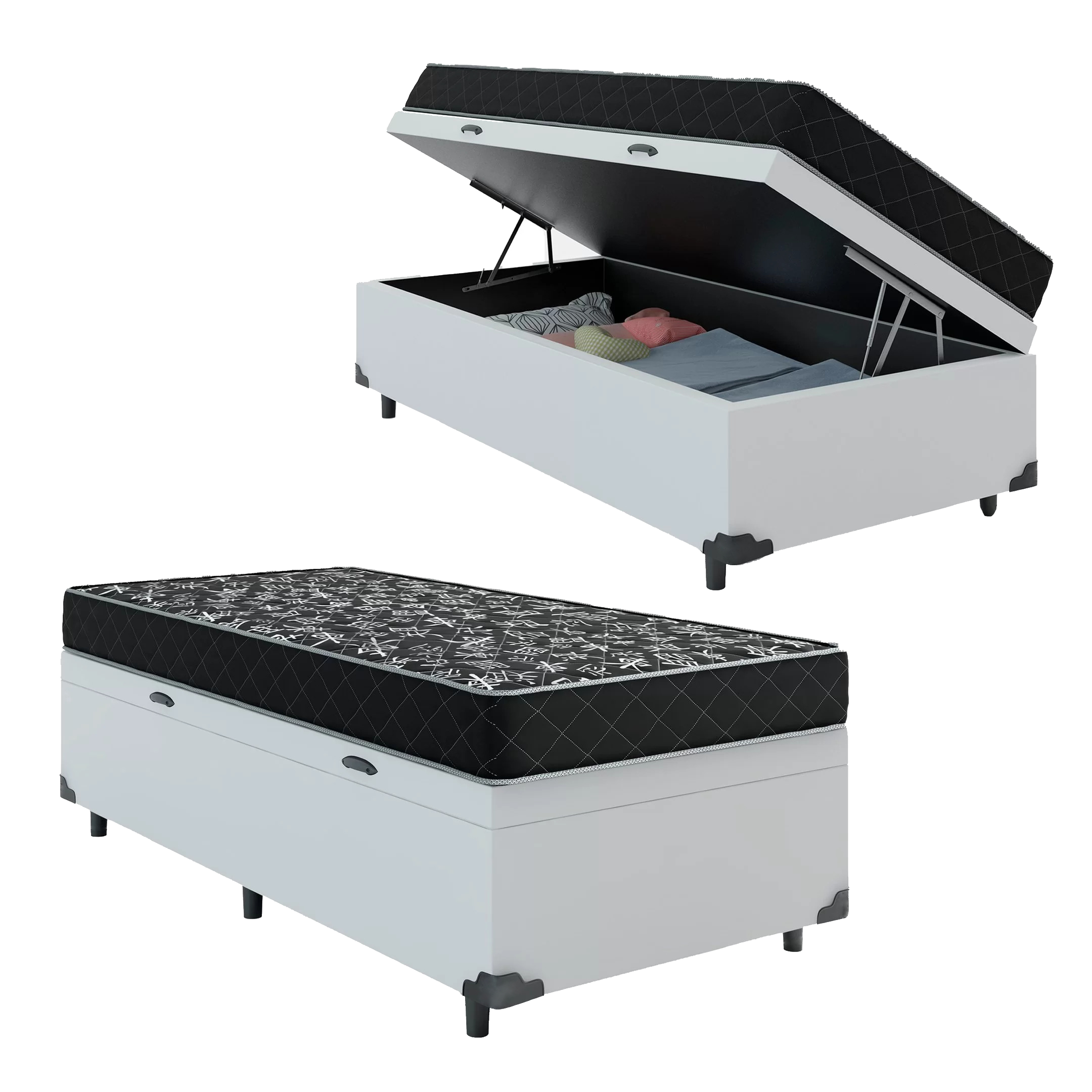 Cama Box Baú Solteiro 88 Sintético Branco...