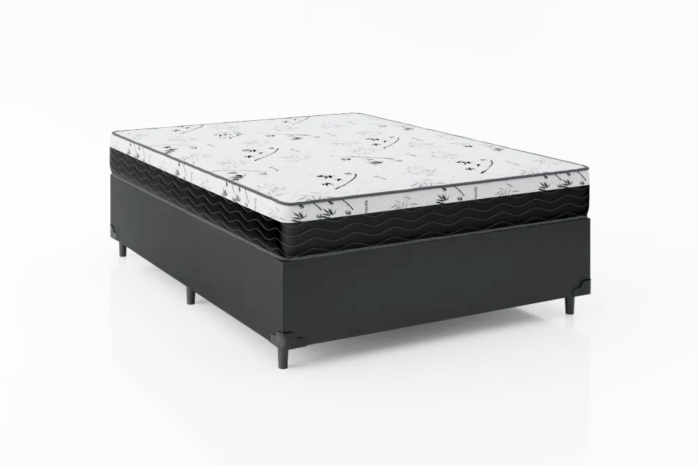 Cama Box Casal 138 Sintético Preto com Co...