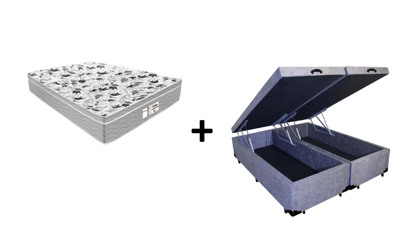 Cama Box Com Baú Queen Bipartido Tecido S...