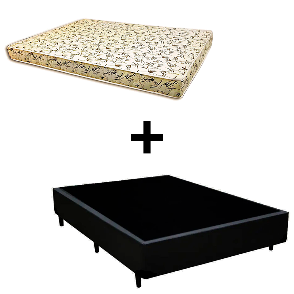 Cama Box Casal - Tecido Sintético Preto C...