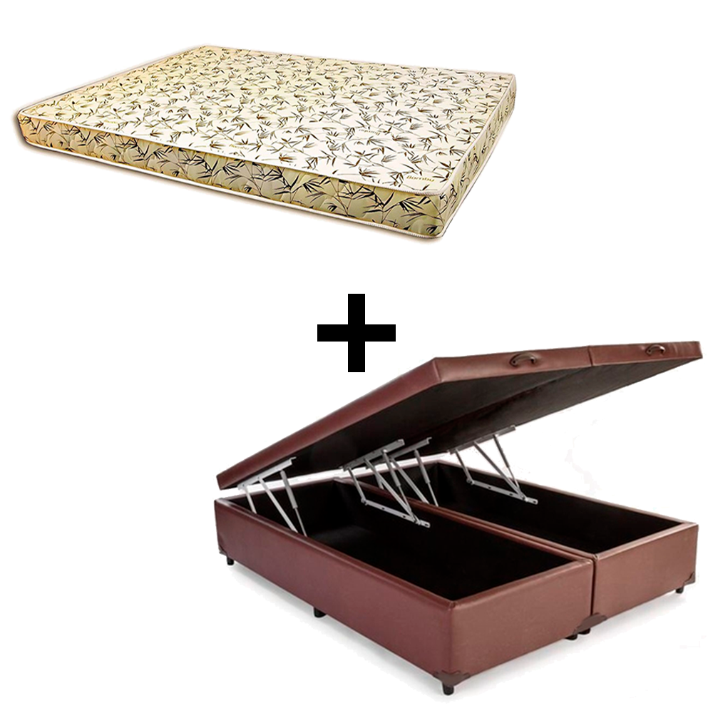 Cama Baú King - Tecido Sintético Marrom C...