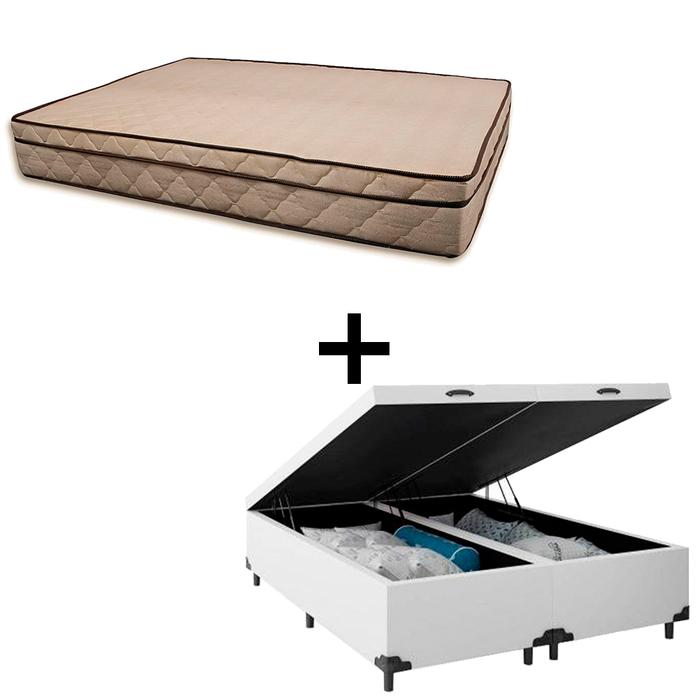 Cama Baú King 193 Tecido Sintético Branco...