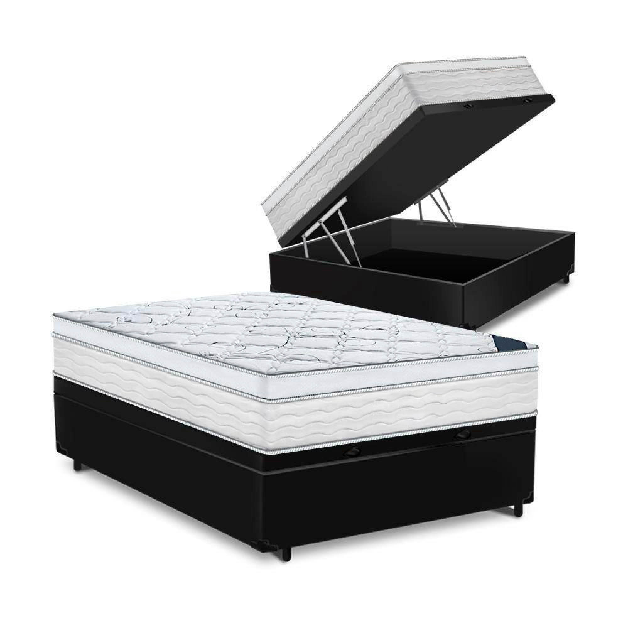 Cama Box Baú Casal Tecido Sintético Preto...