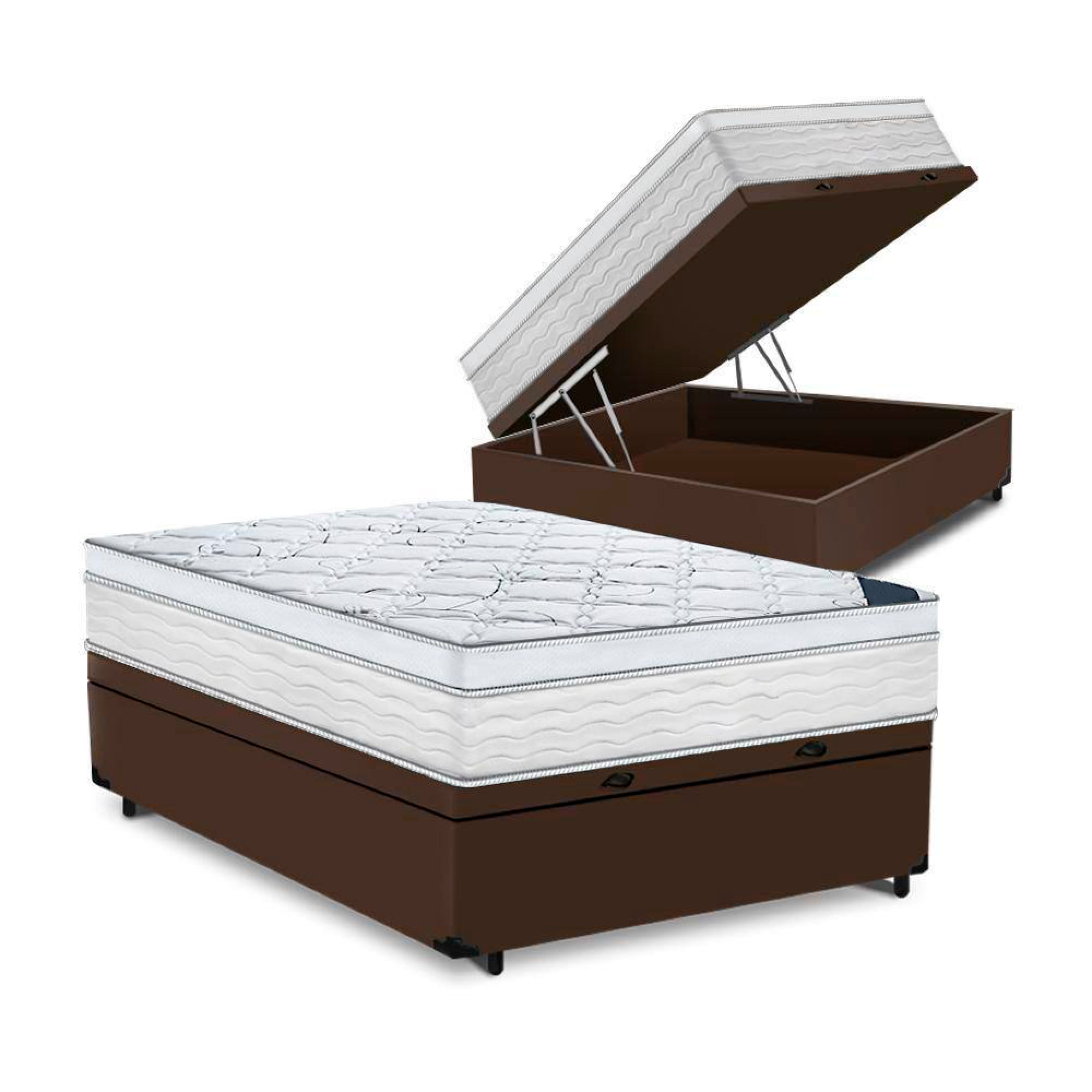 Cama Box Baú Casal Tecido Sintético Marro...